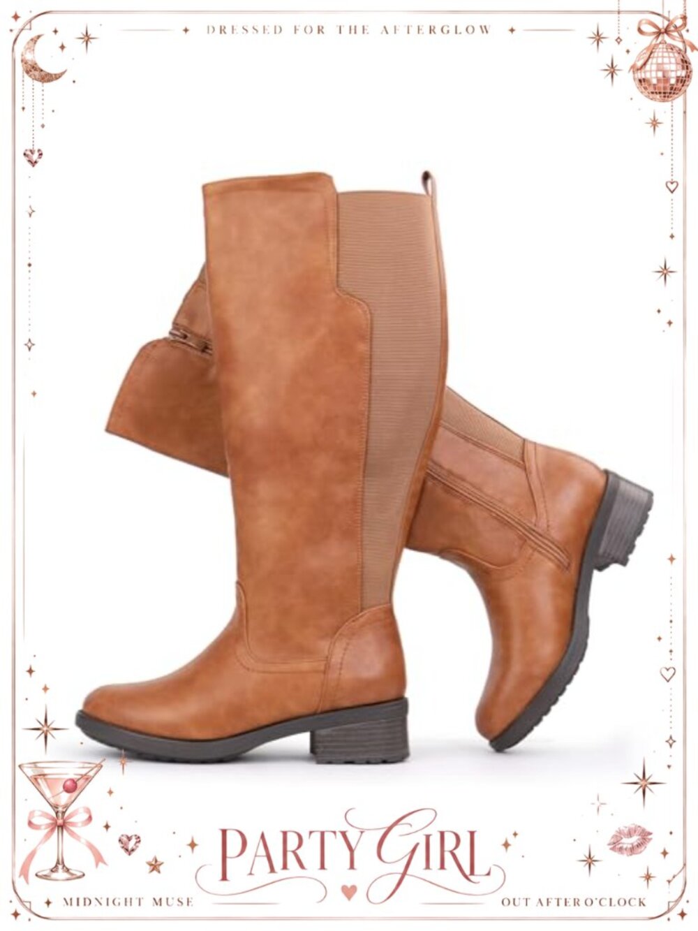 Wide Calf Knee High Boots Stretchy Panel Tall Riding Boots Faux Leather